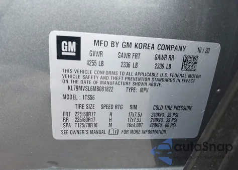 2021 Chevrolet Trailblazer Fwd Activ z USA, uszkodzony, nr VIN KL79MVSL6MB081822